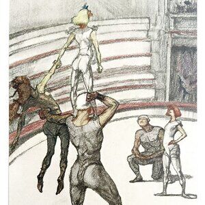 Toulouse Lautrec Circus Acrobats 1967 Art Lithograph Matted 2nd Gen Art Print